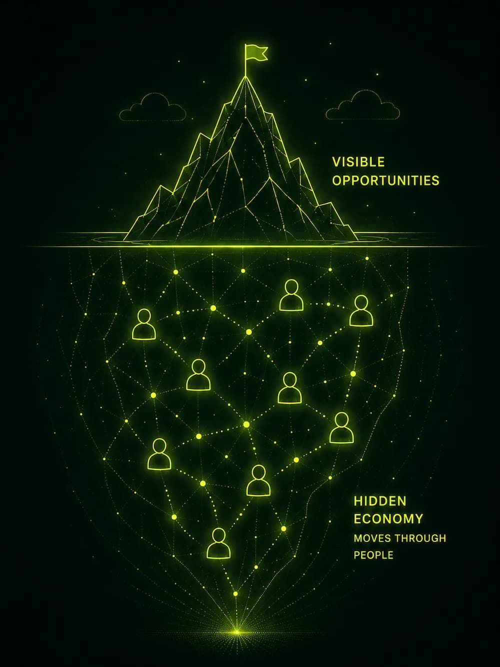 Iceberg graphic showing visible opportunities above the surface and the hidden economy moving through people below