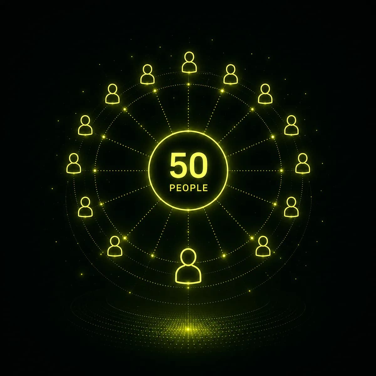 Neon network graphic showing 50 connected people in the Hiiya pilot